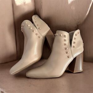 Elegant Studded Ankle Boots in Cream